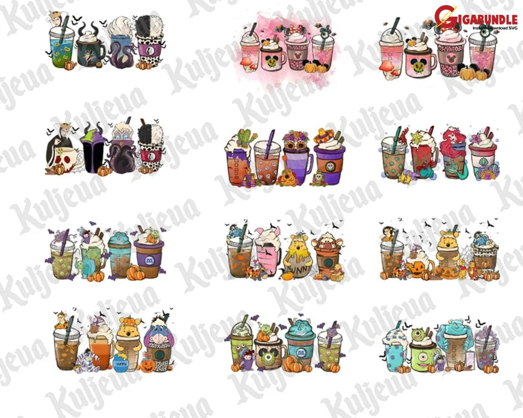 20+ Cartoon Coffee Png Bundle Funny Movie Hand Drawn Halloween Fall Instant Download