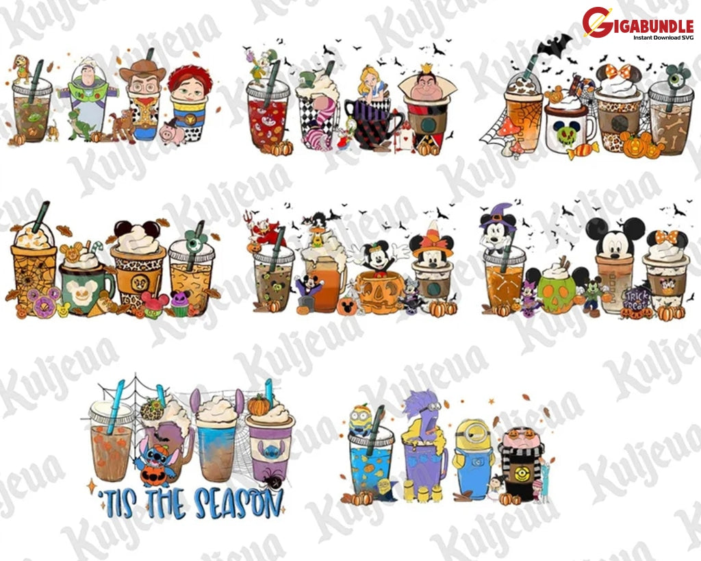 20+ Cartoon Coffee Png Bundle Funny Movie Hand Drawn Halloween Fall Instant Download