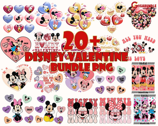 20 Disney Valentine Svg Happy Valentines Day Png File Bundle Cartoon Character Design Digital