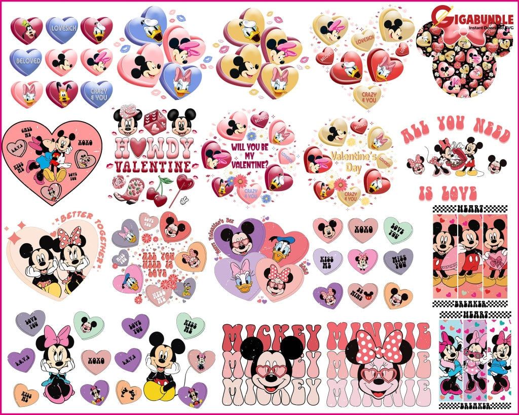 20 Disney Valentine Svg Happy Valentines Day Png File Bundle Cartoon Character Design Digital