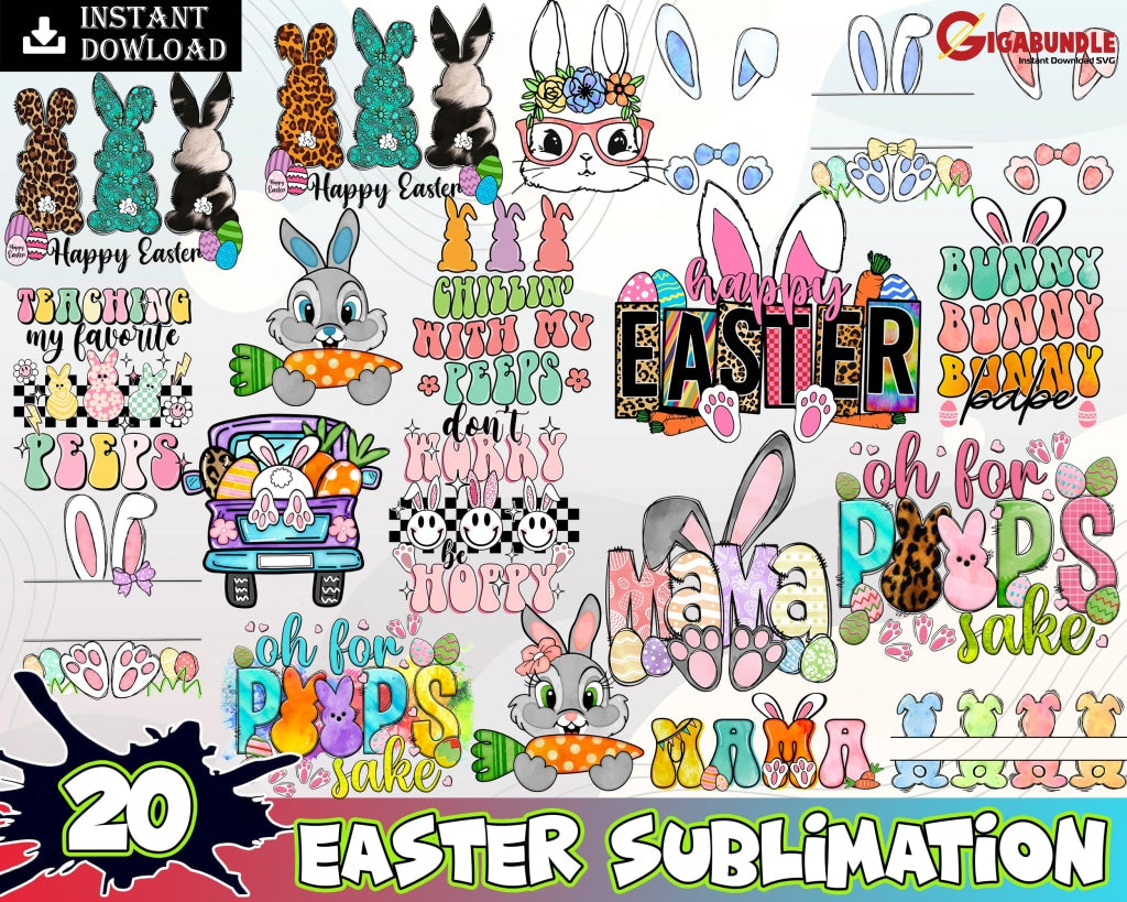 20 Easter Cartoon Png Bundle Princess Superman Happy Day Bunny Digital Download