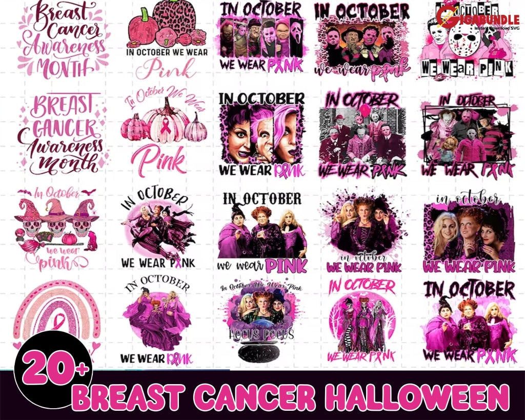 20+ In October We Were Pink Png Bundle Halloween Png Hocus Pocus Breast Cancer Awareness Digital