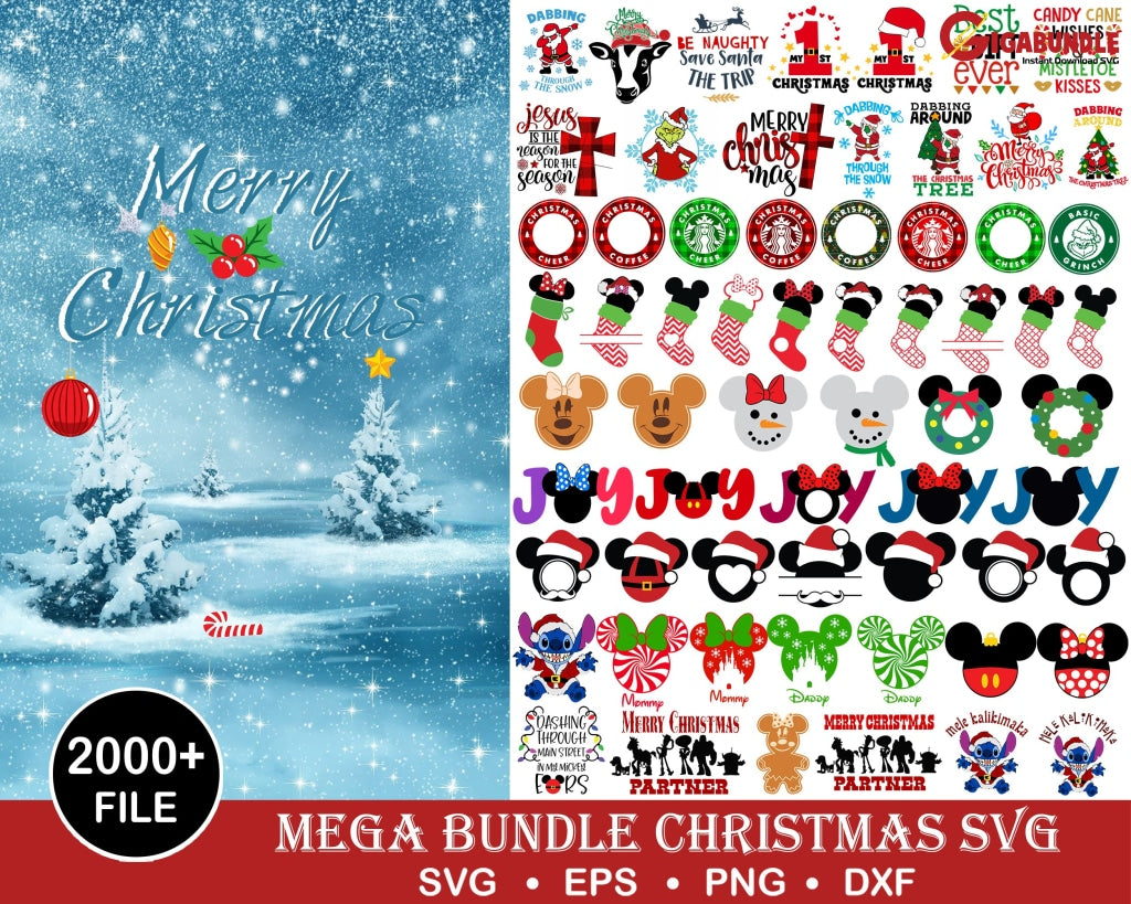 2000+ Christmas Svg Bundle Winter Svg Santa Holiday Merry Funny Shirt Cut File Cricut