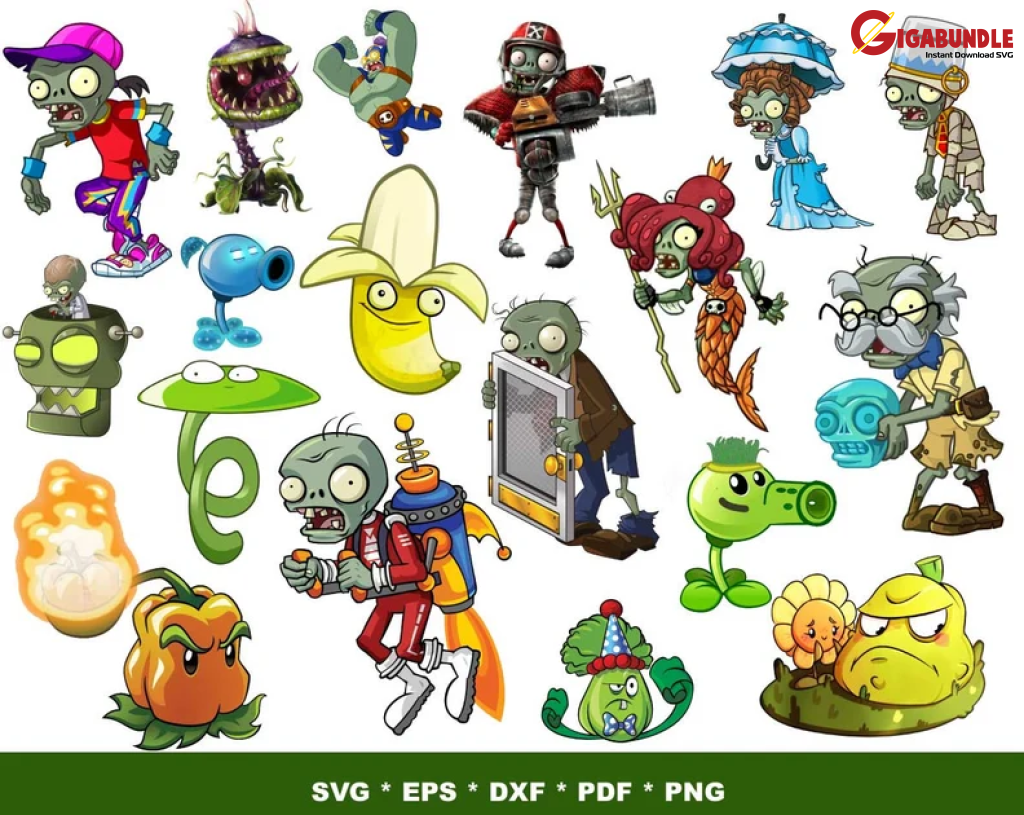 200+Plants vs Zombies bundle svg, png, dxf, eps – Gigabundlesvg