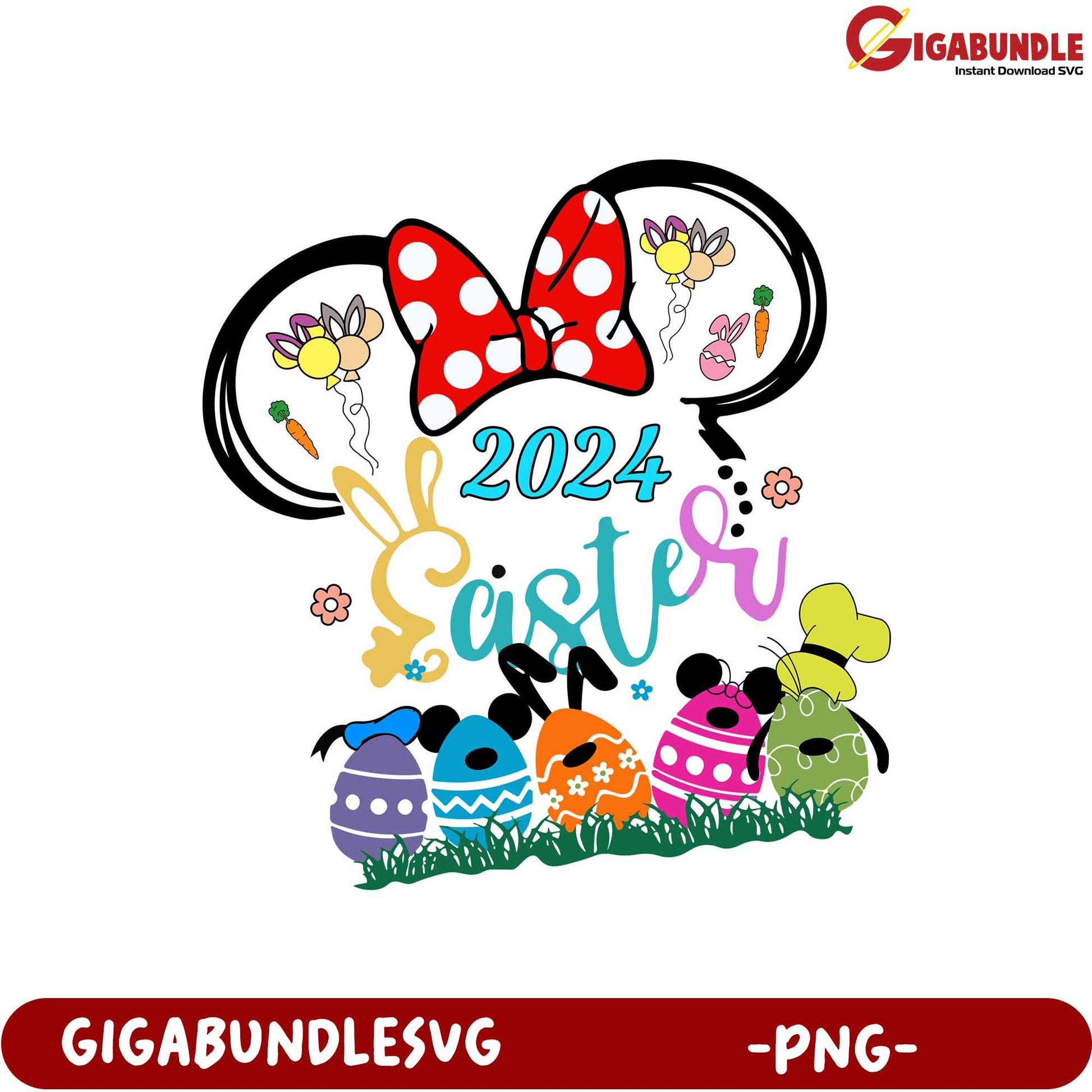 2024 Easter Minnie Mouse Bow PNG Design for Festive Crafts