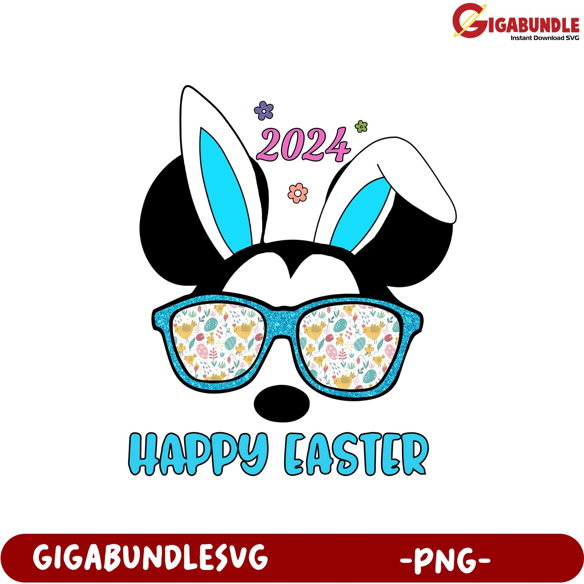 2024 Happy Easter Bunny PNG Graphic with Sunglasses Design