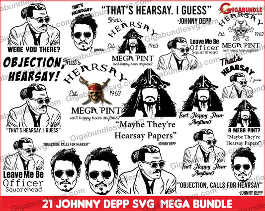 21 Johnny Depp Trial Svg Justice For Svg Mega Pint Hearsay Jack Sparrow Cricut Cut File Bundle