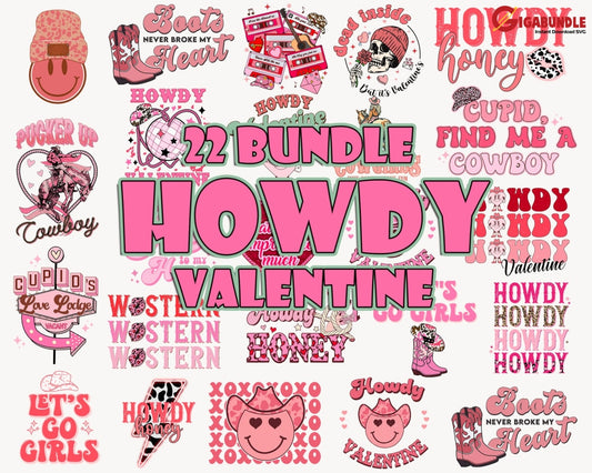 22 Howdy Valentines Day Bundle Png Heart Valentine Xoxo Western Png Love Sublimation Designs Digital