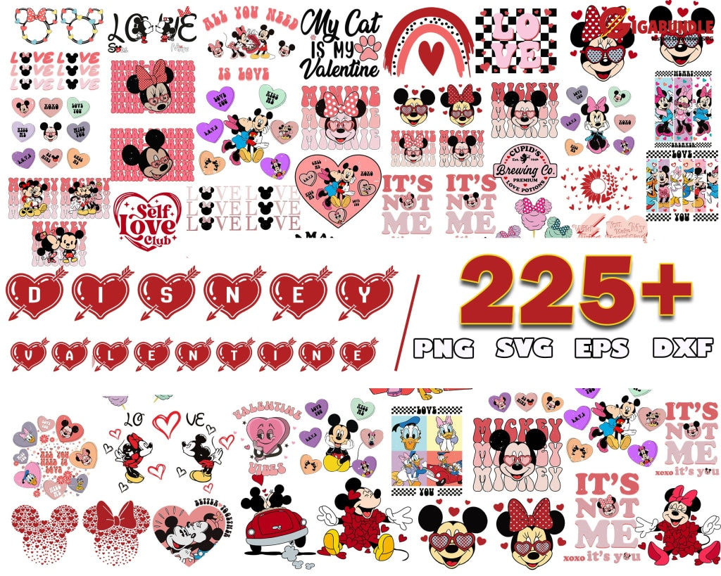 225 Disney Valentine Svg Happy Valentines Day Png File Bundle Cartoon Character Design Digital