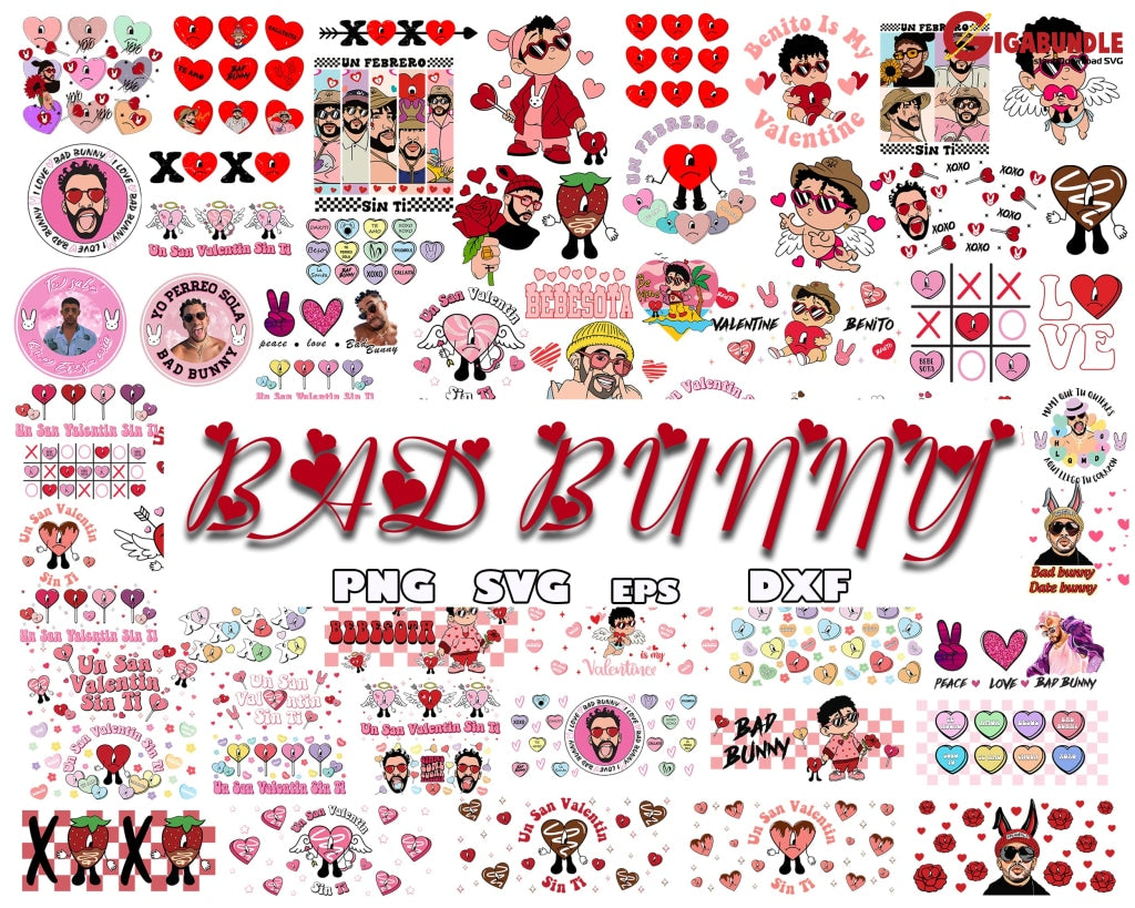 240+ Bundle Bad Bunny Valentine Loteria Svg San Valentin Digital Download