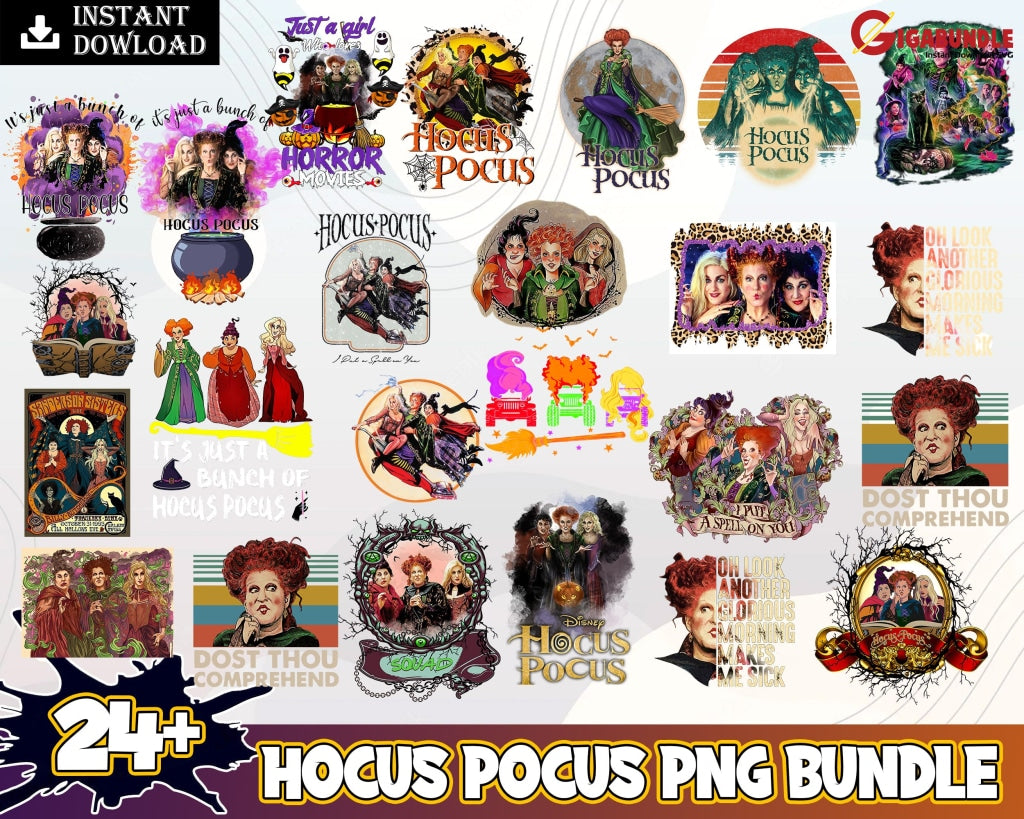 24+New Hocus Pocus Bundle Png Halloween Sublimation Design Png Sanderson Sisters Digital Download
