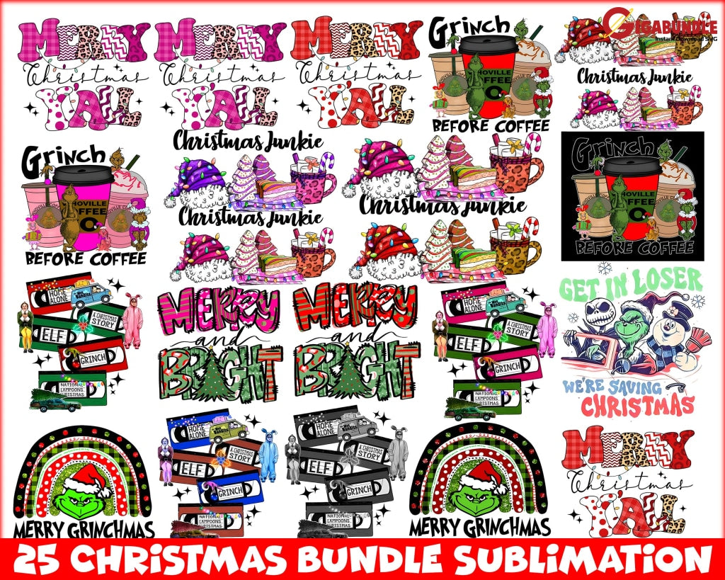 25 Christmas Bundle Png Png Files Merry Sublimation Design Digital Download
