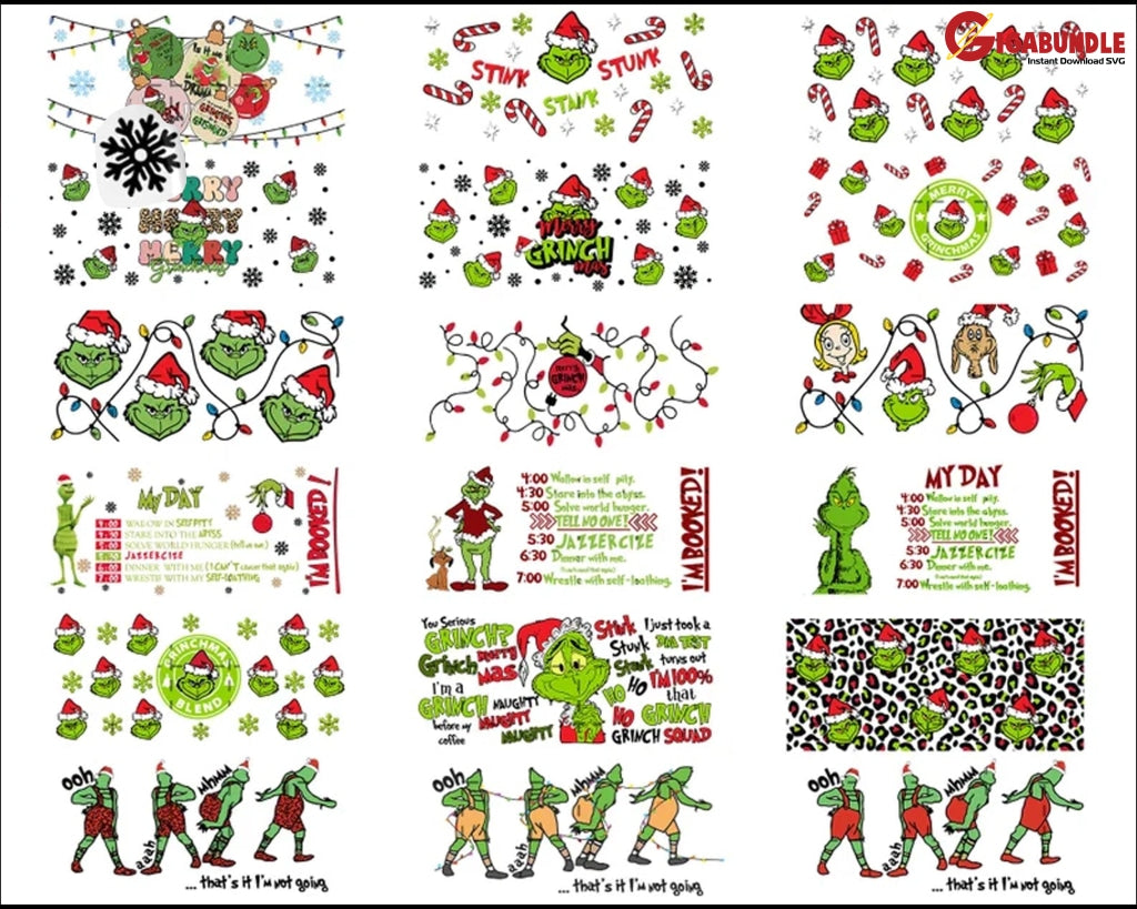 25+ Christmas Grinch Libbey Glass Can Wrap Png Bundle, Merry Grinchmas ...