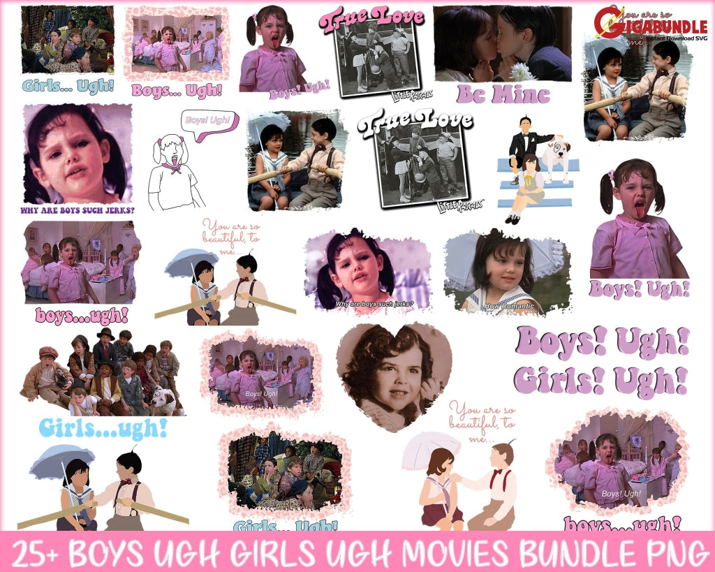 25+ Girls & Boys Ugh Png Bundle Valentine Movie Png Anti Little Rascals 90S Valentines Digital