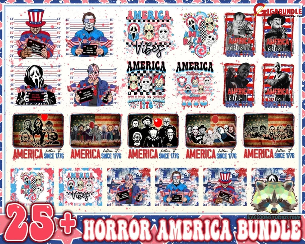 25+ Mega America Killer Png Bundle Horror Movie Fourth Of July Independence Day 4Th Instant Download