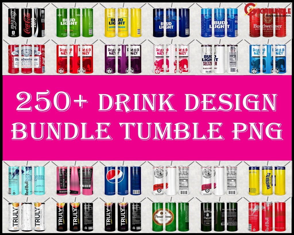 250+ Drink Design Coming In Two Shapes: Skinny & Straight Bundle Png Digital Download Template