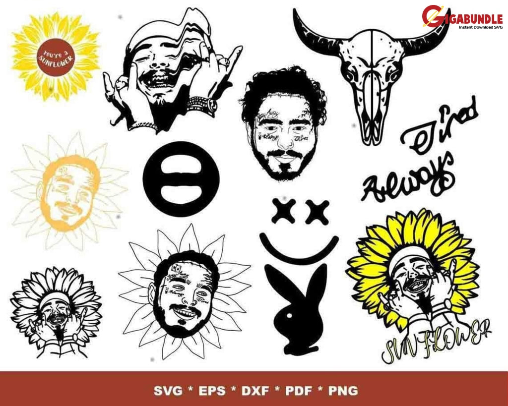 250+Post Malone Bundle Svg Png Dxf Eps