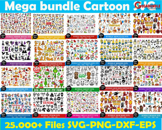 25K+ Cartoon Svg Mega Bundle For Cricut Silhouette Movies
