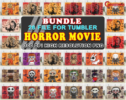 26 Bundle Puffy Horror Movie Tumbler Sublimation Design Hot Styles Character 20 Oz Template Png