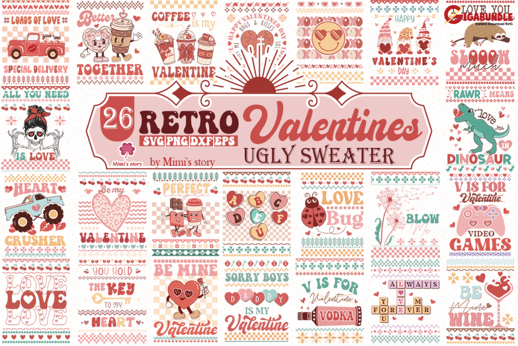 26 Retro Valentine Ugly Sweater Sublimation Bundle Heart Png Funny Valentines Png Leopard Love Day