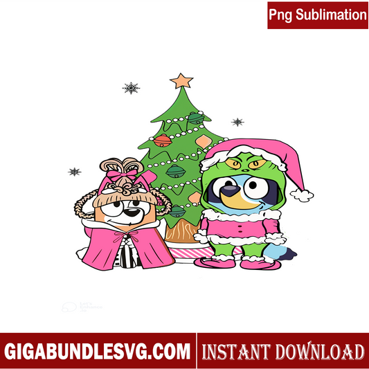 Funny Bluey Merry Grinchmas PNG