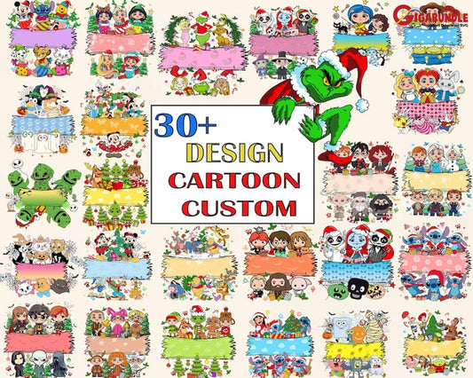 30+ Custom Kid Shirt Cartoon Christmas Png Bundle