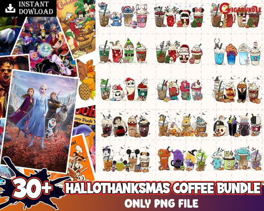 30+ Hallothanksmas Coffee Png Bundle Halloween Fall Christmas Digital Download