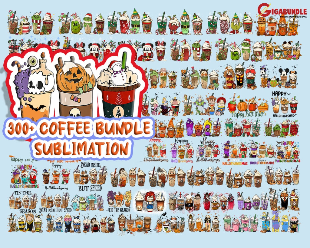 300+ Bundle Coffee Sublimation Halloween Christmas Png Tis The Season Hallothanksmas For Download