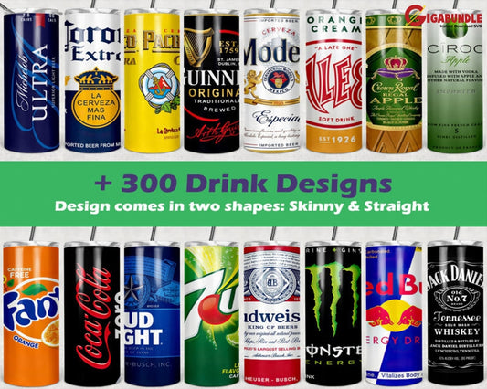 300+ Drink Design Coming In Two Shapes: Skinny & Straight Bundle Png Digital Download Template