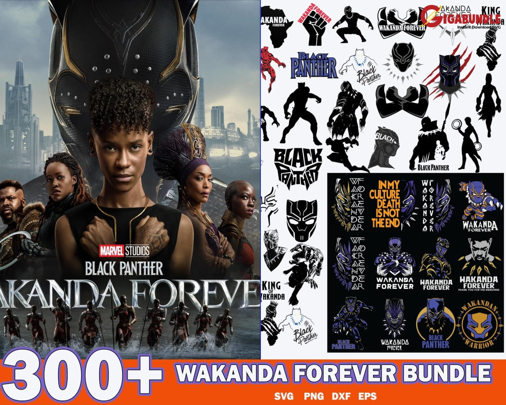 300+ Wakanda Forever Bundle Svg Black Panther Svg Wakanda Png Jpeg Cutting File Eps Dxf