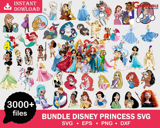 3000+ Disney Princess Bundle Svg Png Dxf Eps