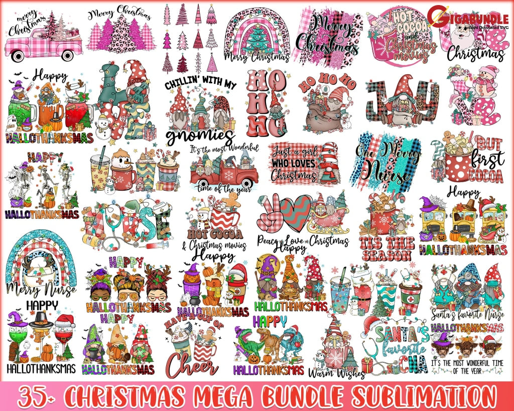 35+ New Christmas Mega Bundle Gnomes Png Retro Doodles Cute Doodleslove Png Groovy Png Vintage