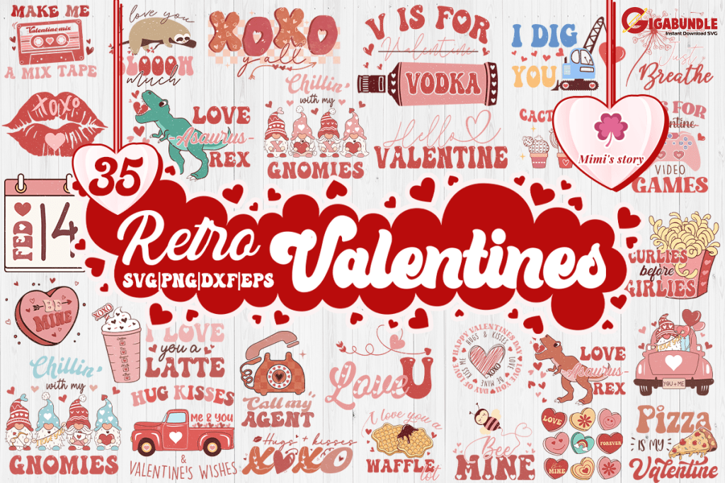 35 Retro Design Valentines Png Bundle Day Happy Valentine Valentine Quote Heart Love Day Cupid