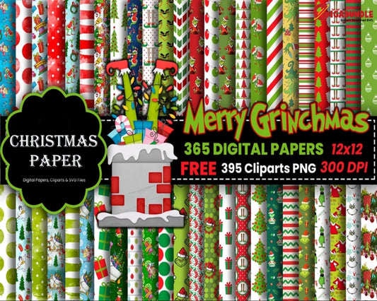 365 Digital Papers 300 Dpi Maximum Quality The Grinch Christmas Cliparts Png Scrapbook Designs Paper
