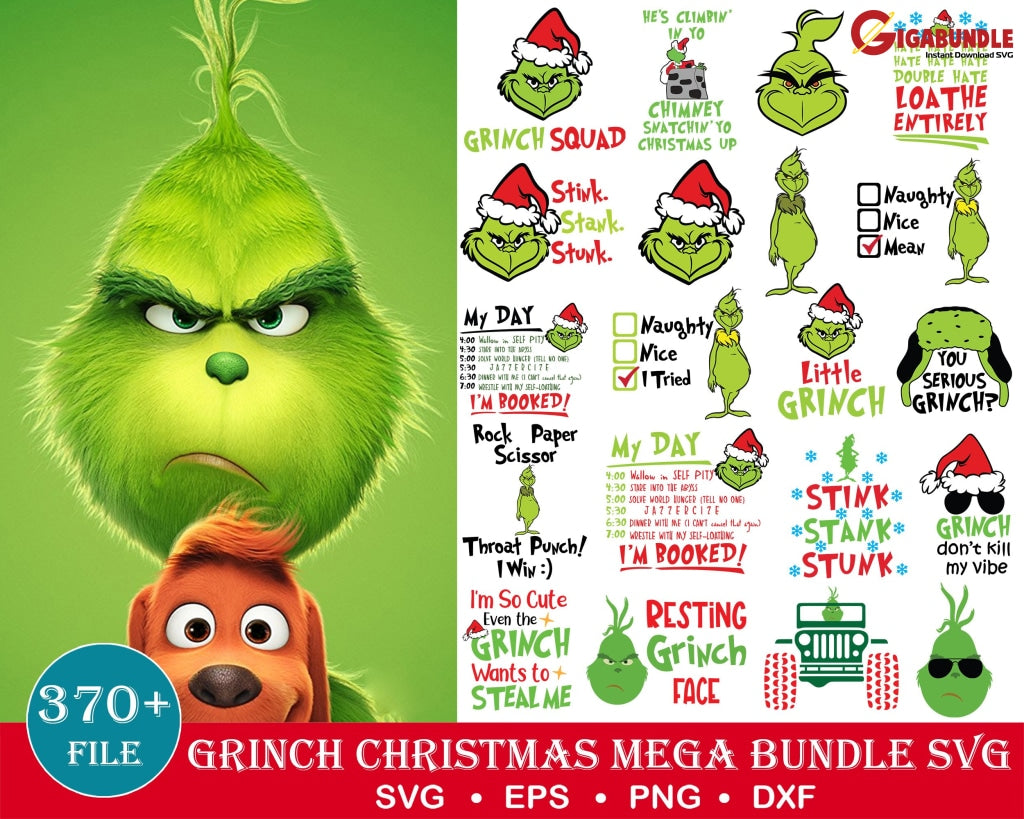 370+ Grinch Svg Files Free For Cricut Silhouette Face Hand The Bundle Christmas