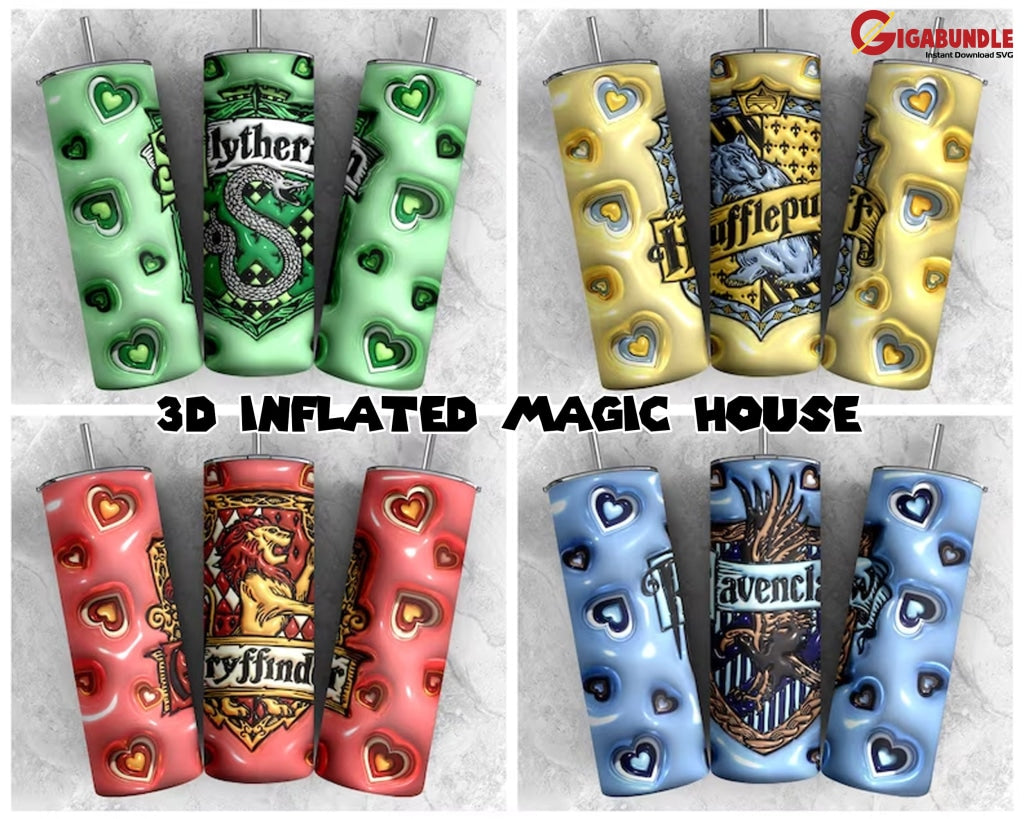 3D Magic School Inflated Tumbler Wrap Png - Puff Wizard 20Oz Sublimation Skinny Instant Digital
