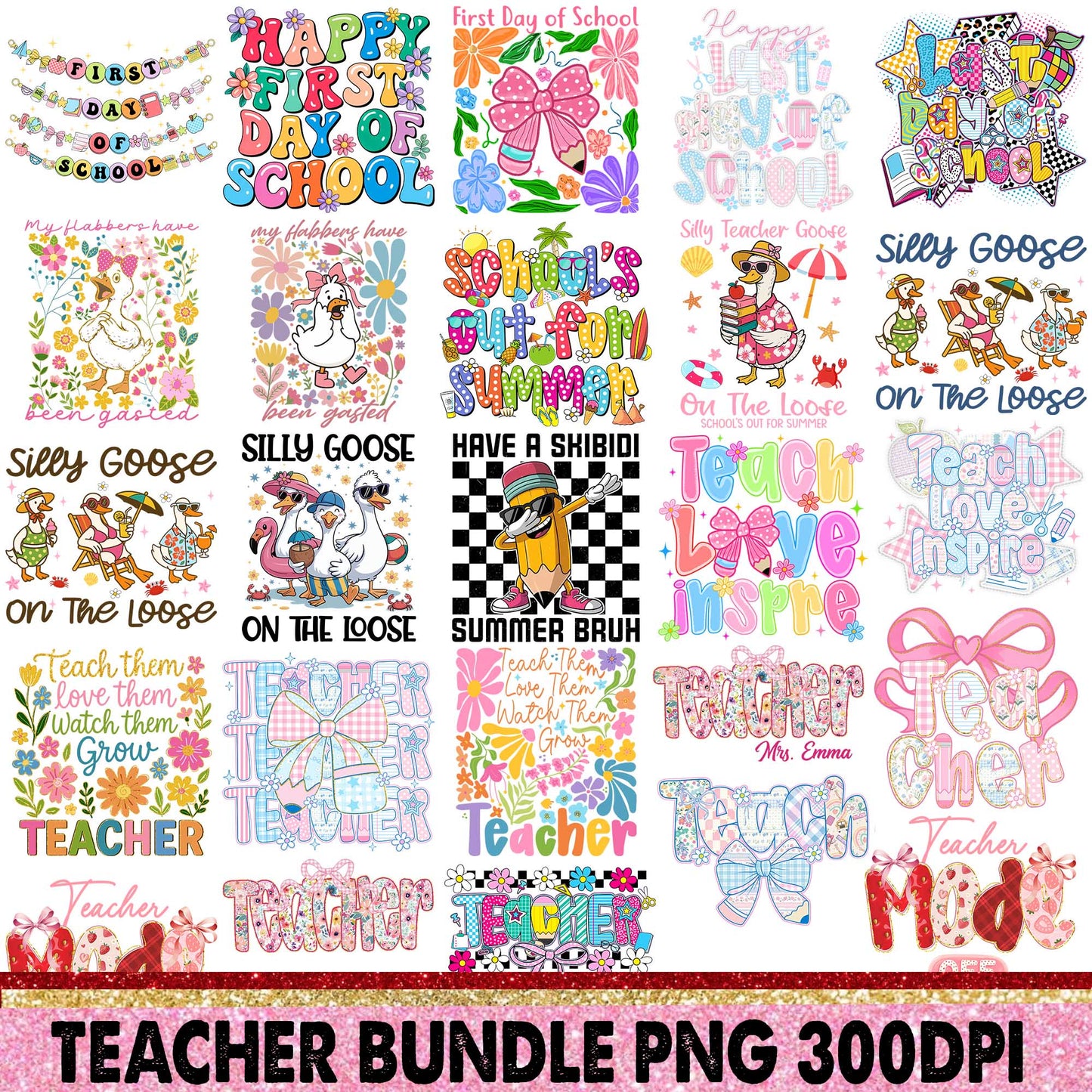 Teacher Bundle Png, Boho Floral Teacher Png