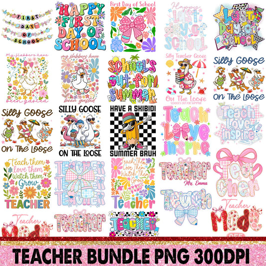 Teacher Bundle Png, Boho Floral Teacher Png