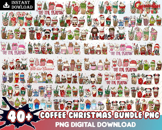 40+ Bundle Christmas Coffee Png Minniemickey Candy Red And White Xmas Latte Sublimation Design Hand