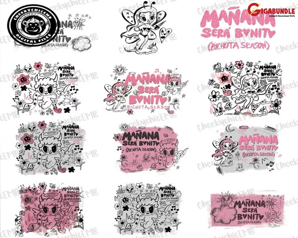 40+ Manana Sera Bonito Png Bundle Bichota Season Tumbler Digital Design Pink Devil Angel Glass Can