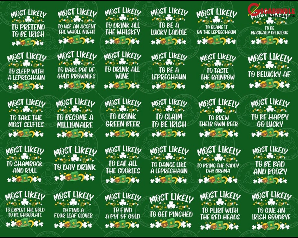 45+ St. Patricks Day Png Bundle Most Likely To Patrick Png Funny Family Digital Download