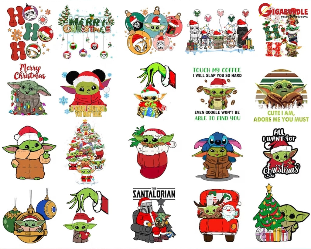 48+ Christmas Baby Yoda Bundle Png Grogu Instant Download Png