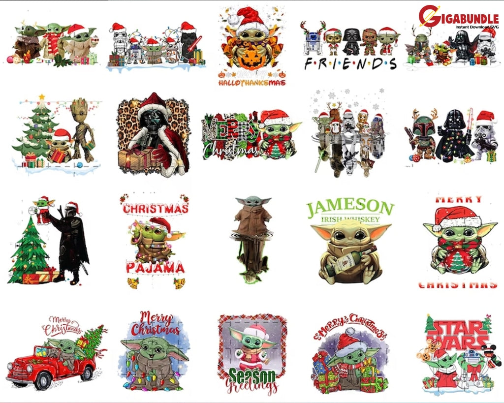 48+ Christmas Baby Yoda Bundle Png Grogu Instant Download Png