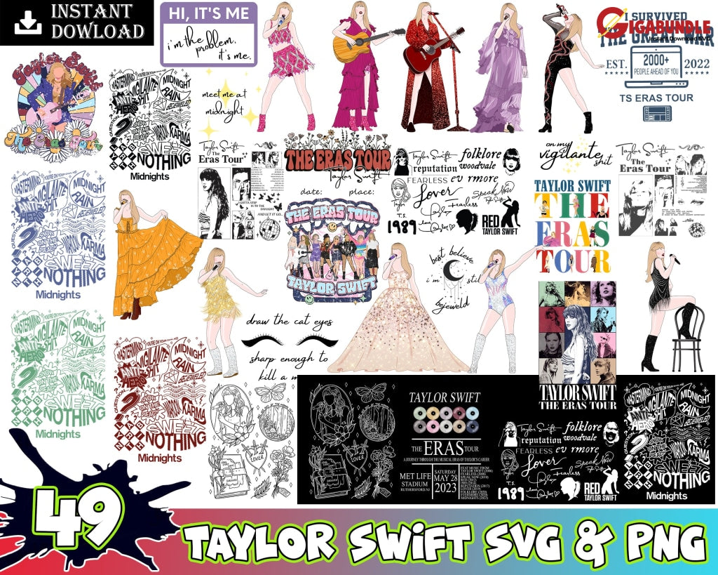 49 Taylor Swift The Eras Tour Png 2023 Swiftie Fan Png Ts Albums Digital Download