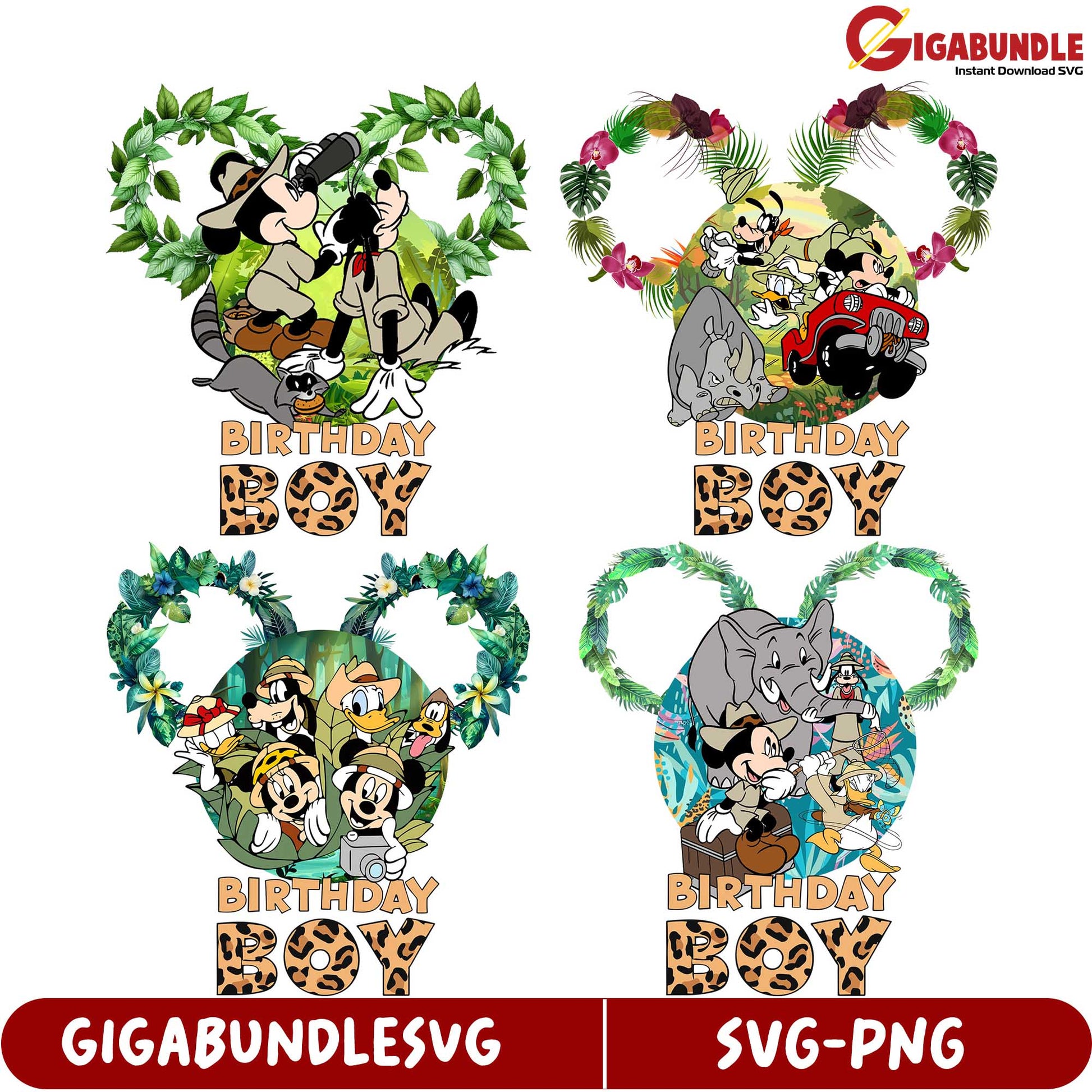 4 Birthday Boy SVG Bundles with Mickey Mouse Adventure Designs