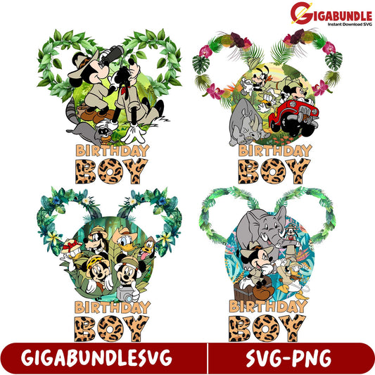 4 Birthday Boy SVG Bundles with Mickey Mouse Adventure Designs