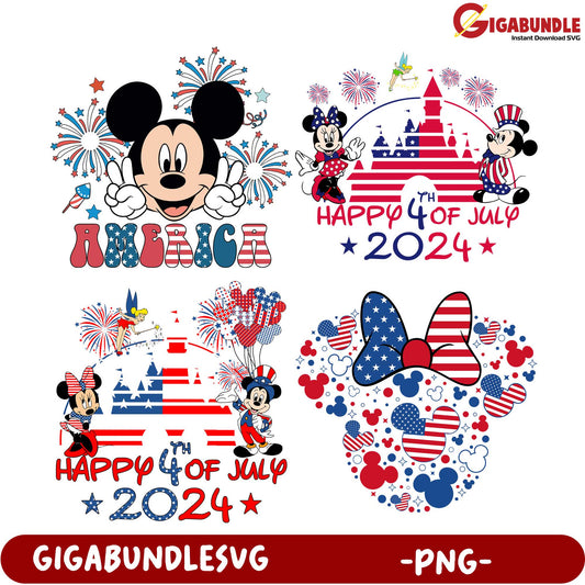 4th of July 2024 Disney PNG Bundle - Mickey & Minnie Designs