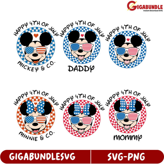 4th of July SVG Bundle - Mickey and Minnie Designs for Family