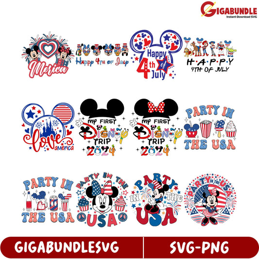 4th of July SVG Bundle Mickey Mouse USA Designs for Celebrations
