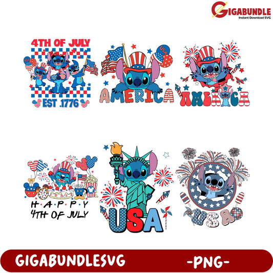 4th of July Stitch PNG Bundle – Celebrate America Festively!